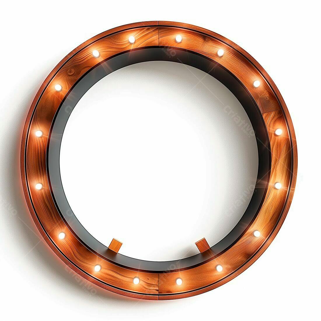 Moldura circular de madeira com luzes