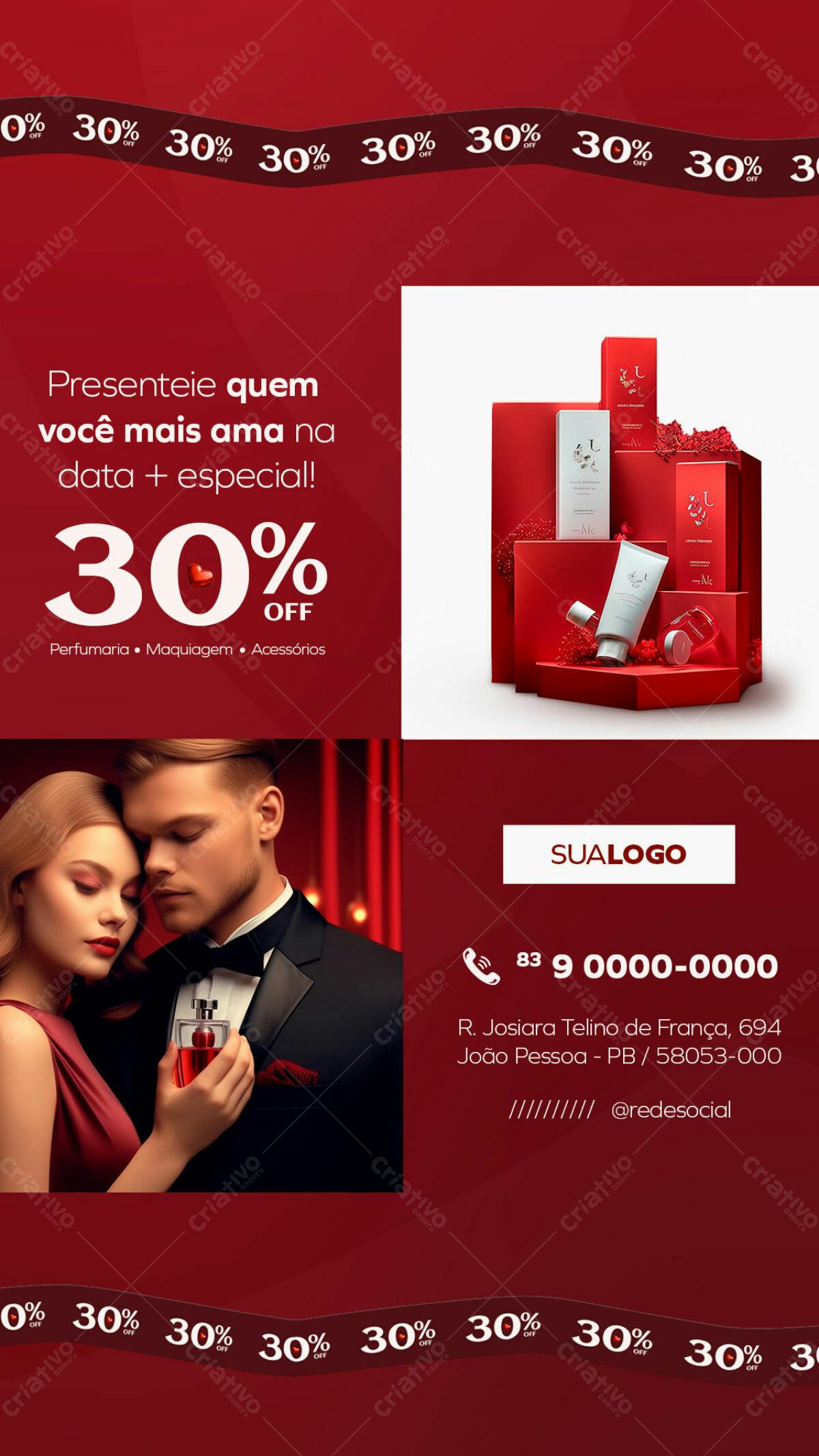 Flyer Dia dos Namorados com 30% de Desconto PSD Editável