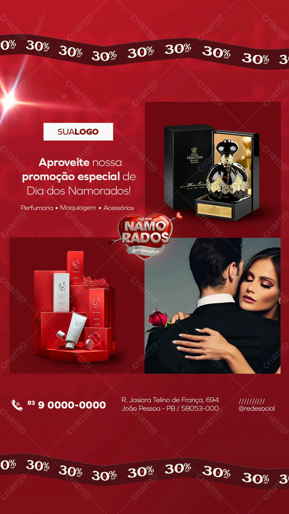 Flyer Dia dos Namorados com 30% OFF PSD Editável