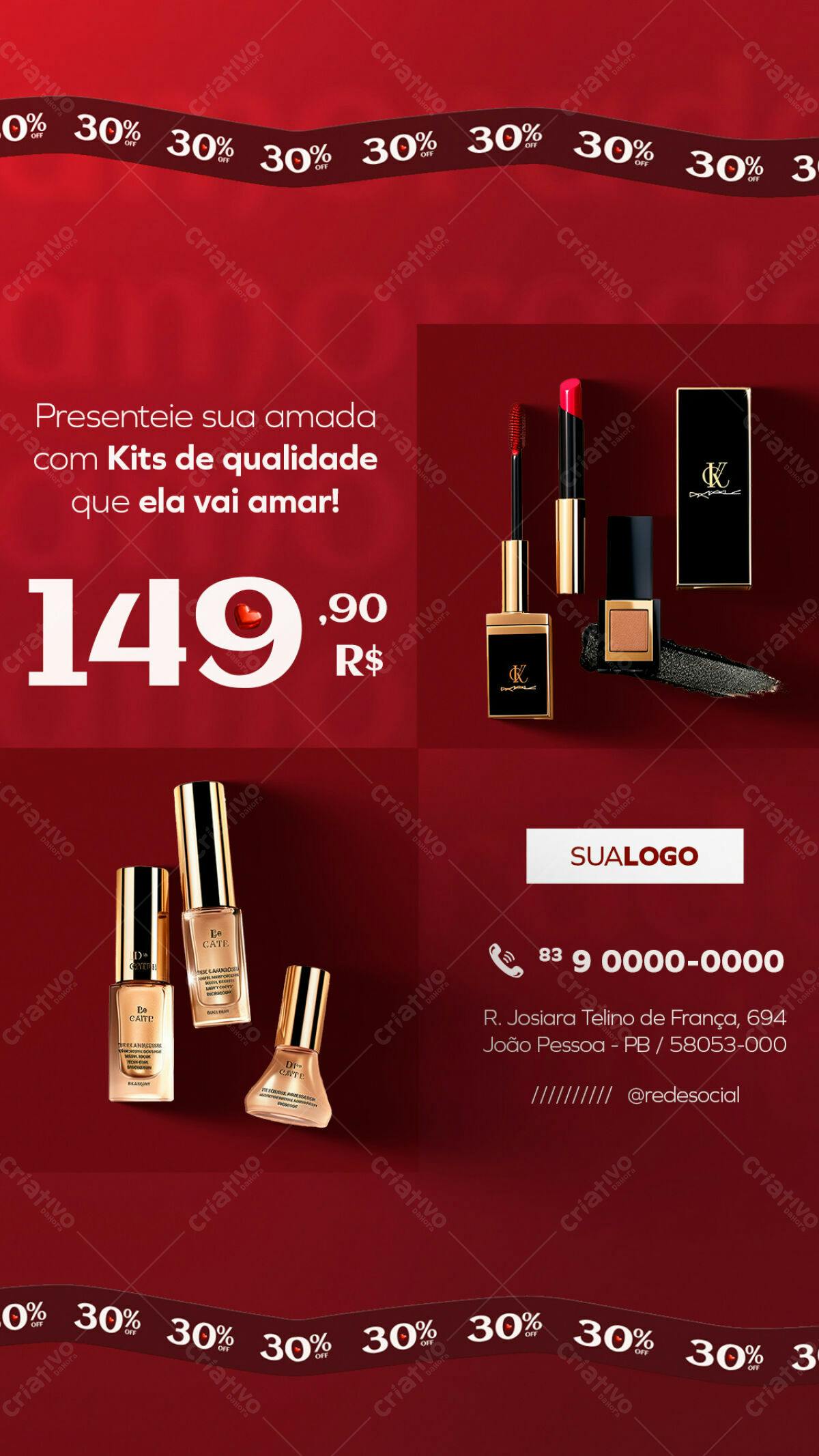 Flyer Dia dos Namorados Kits de Maquiagem PSD Editável