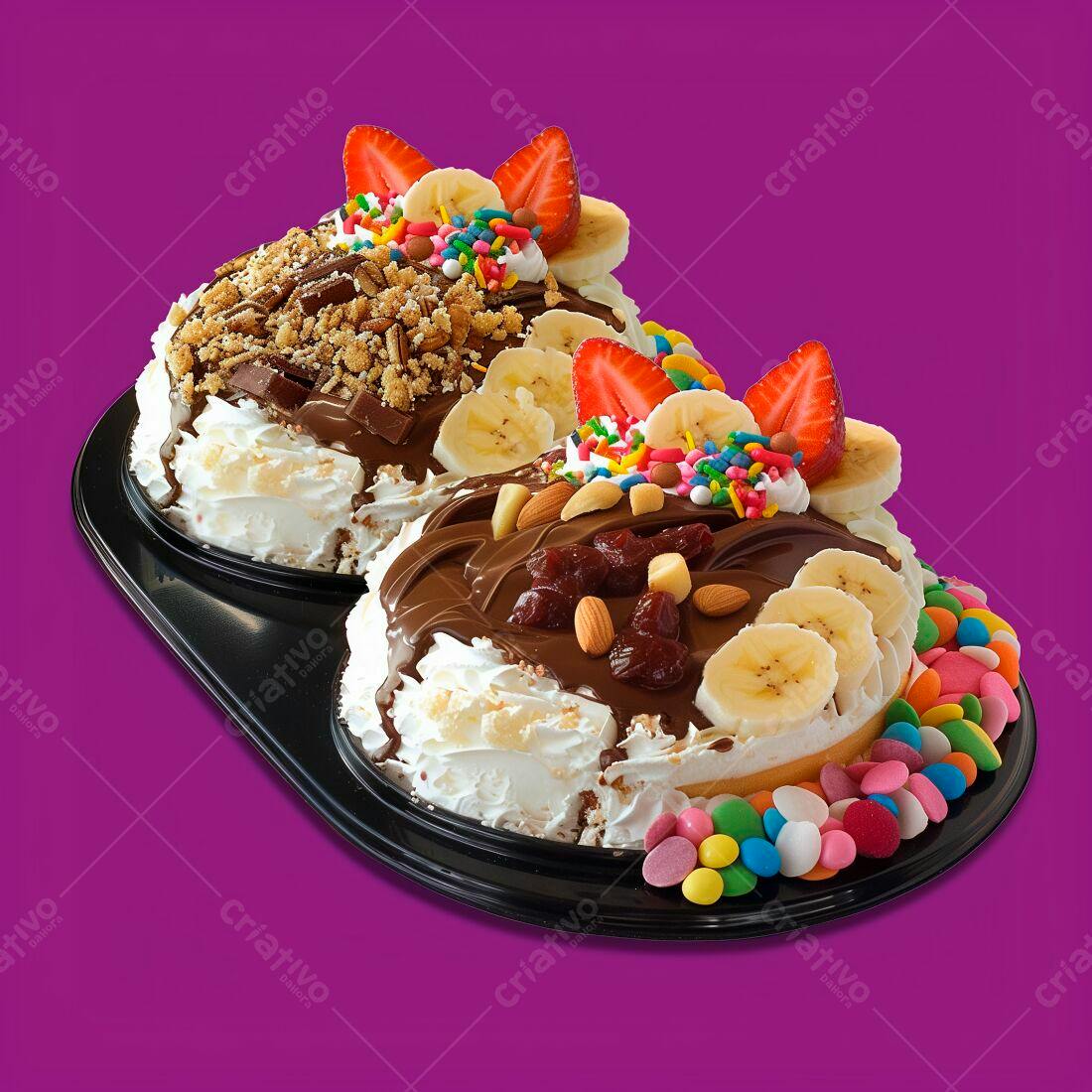 Doce com Morangos Bananas e Chocolate