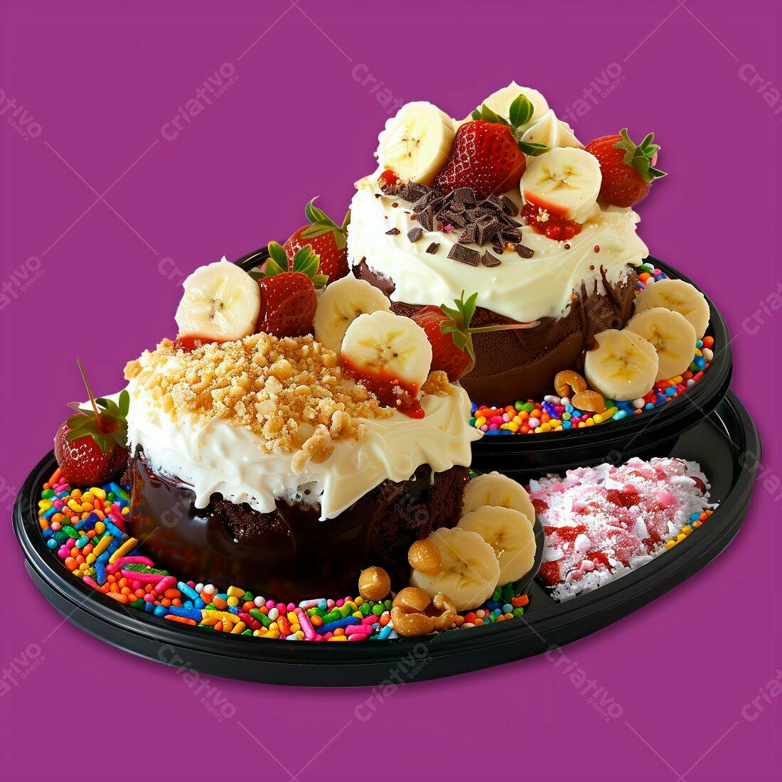 Bolos Decorados com Morangos e Bananas