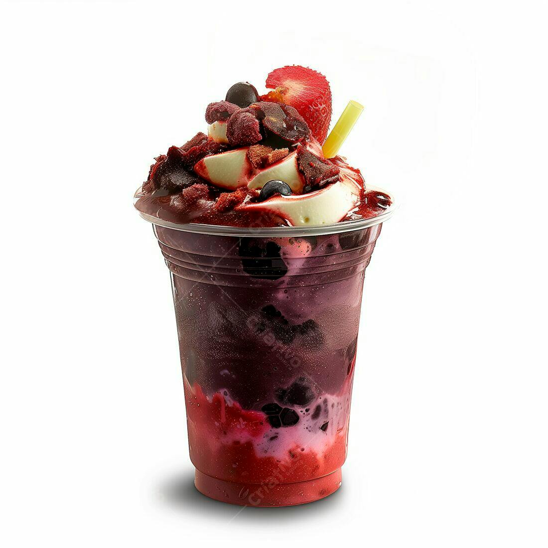 Sobremesa cremosa de frutas vermelhas em copo
