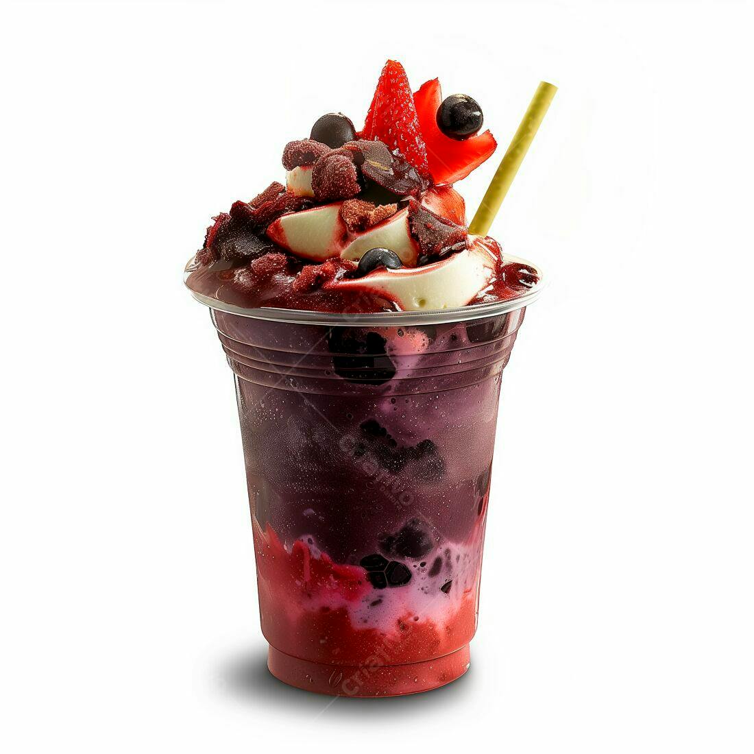Açaí com morango e granola em copo plástico
