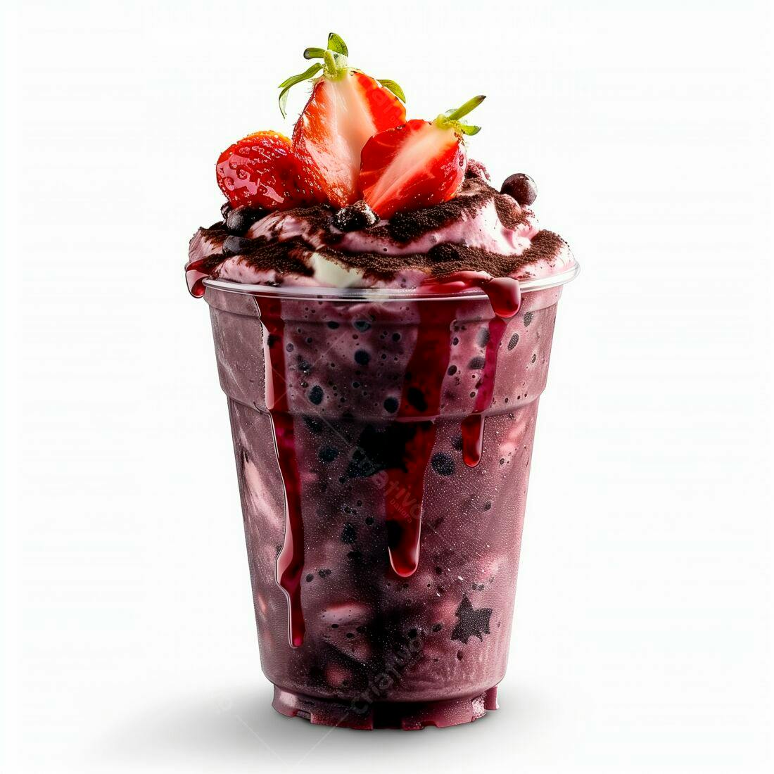 Açaí com morango e cobertura de chocolate