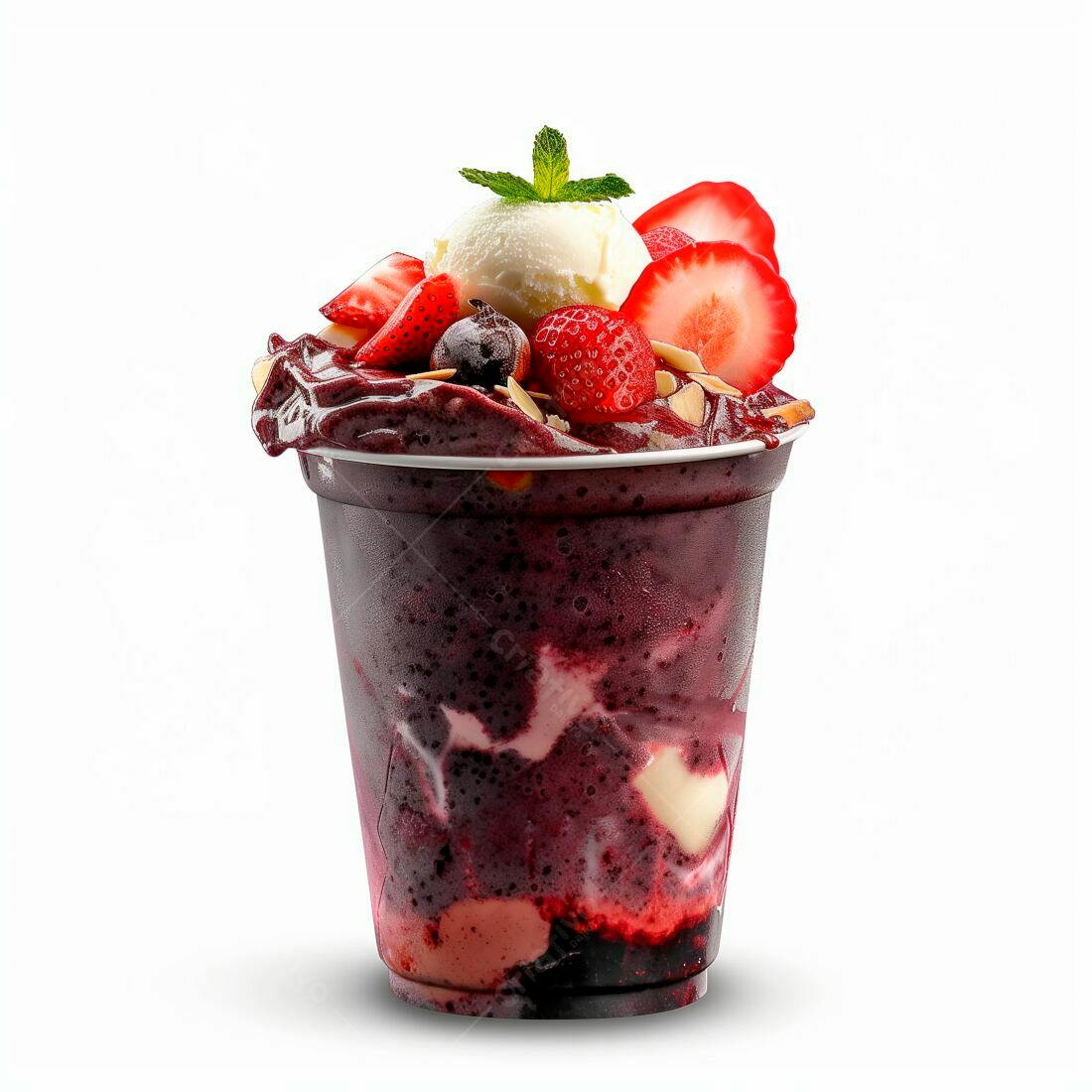 Açaí com frutas vermelhas e sorvete