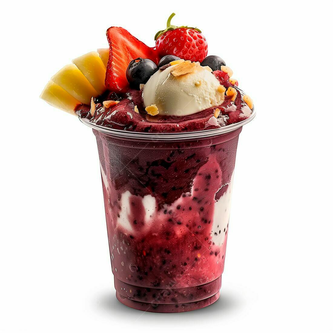 Açaí com frutas vermelhas e sorvete
