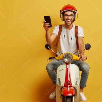 Entregador, delivery, homem sentado em uma motocicleta