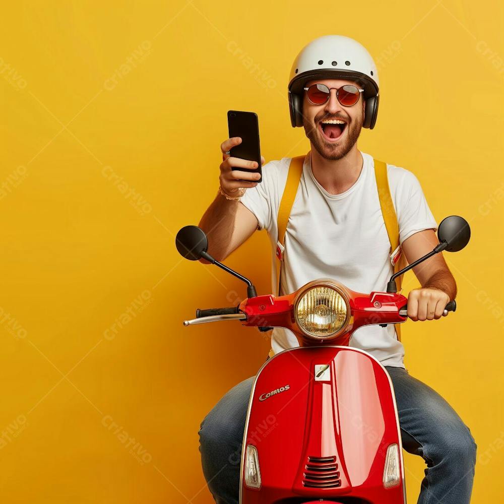 Entregador, Delivery, Homem Sentado Em Uma Motocicleta