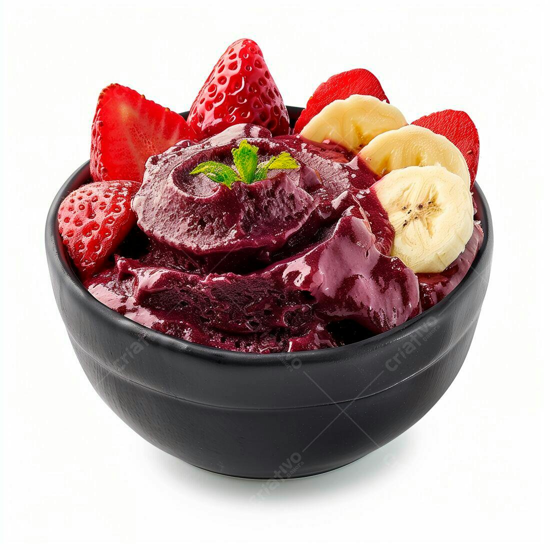 Açaí com Morangos e Banana em Bowl Preto