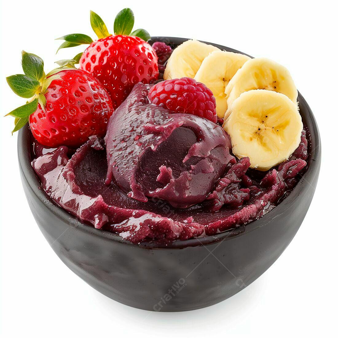Açaí com Morangos e Banana em Tigela