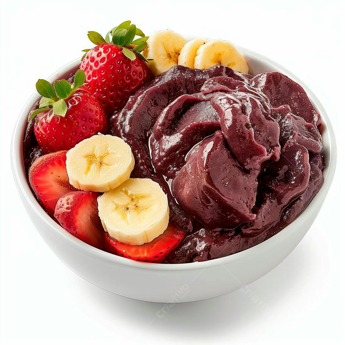 Açaí com Morangos e Banana em Pote Branco