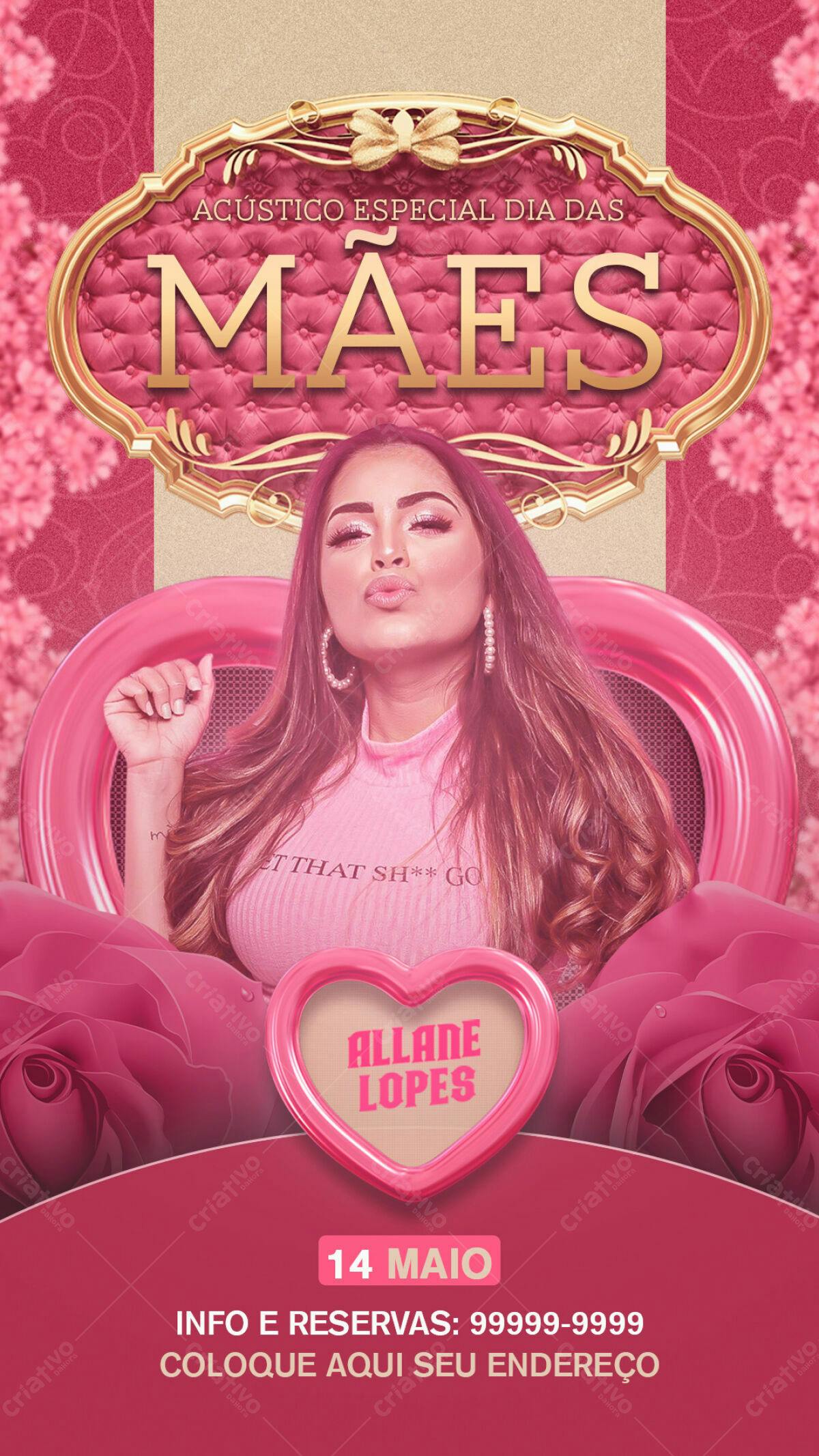 Flyer Dia das Mães com Allane Lopes PSD Editável