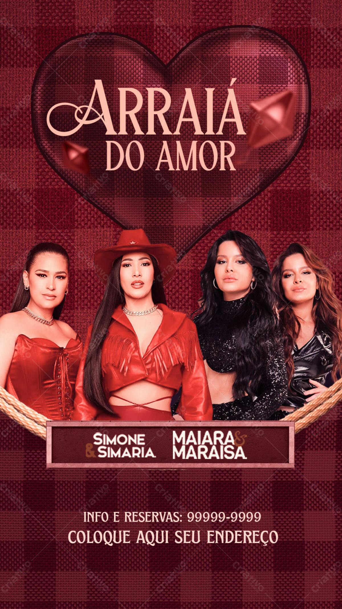 Flyer Arraia do Amor com Simone & Simaria e Maiara & Maraisa PSD Editável