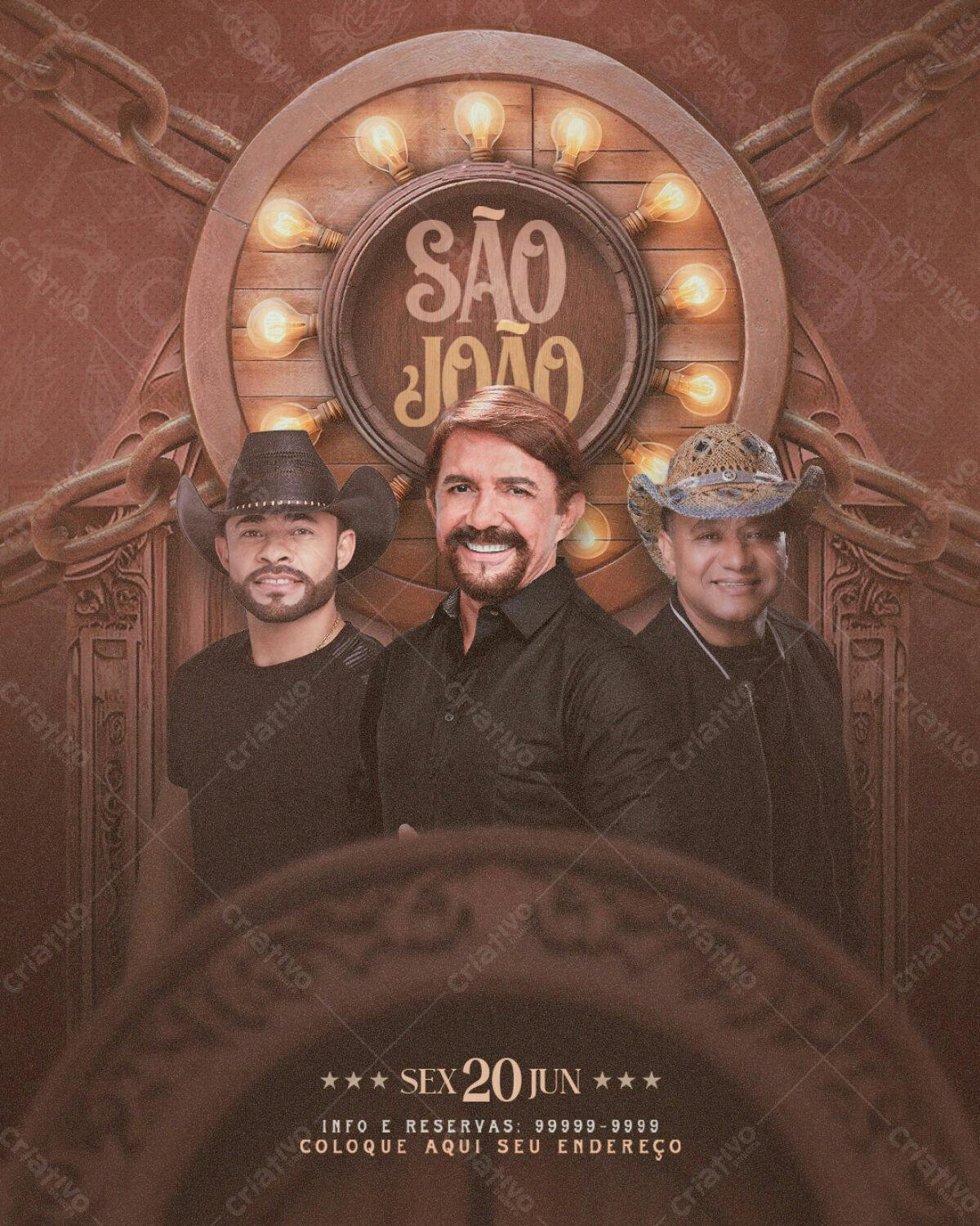 Flyer Festa Junina com Cantores Sertanejos PSD Editável