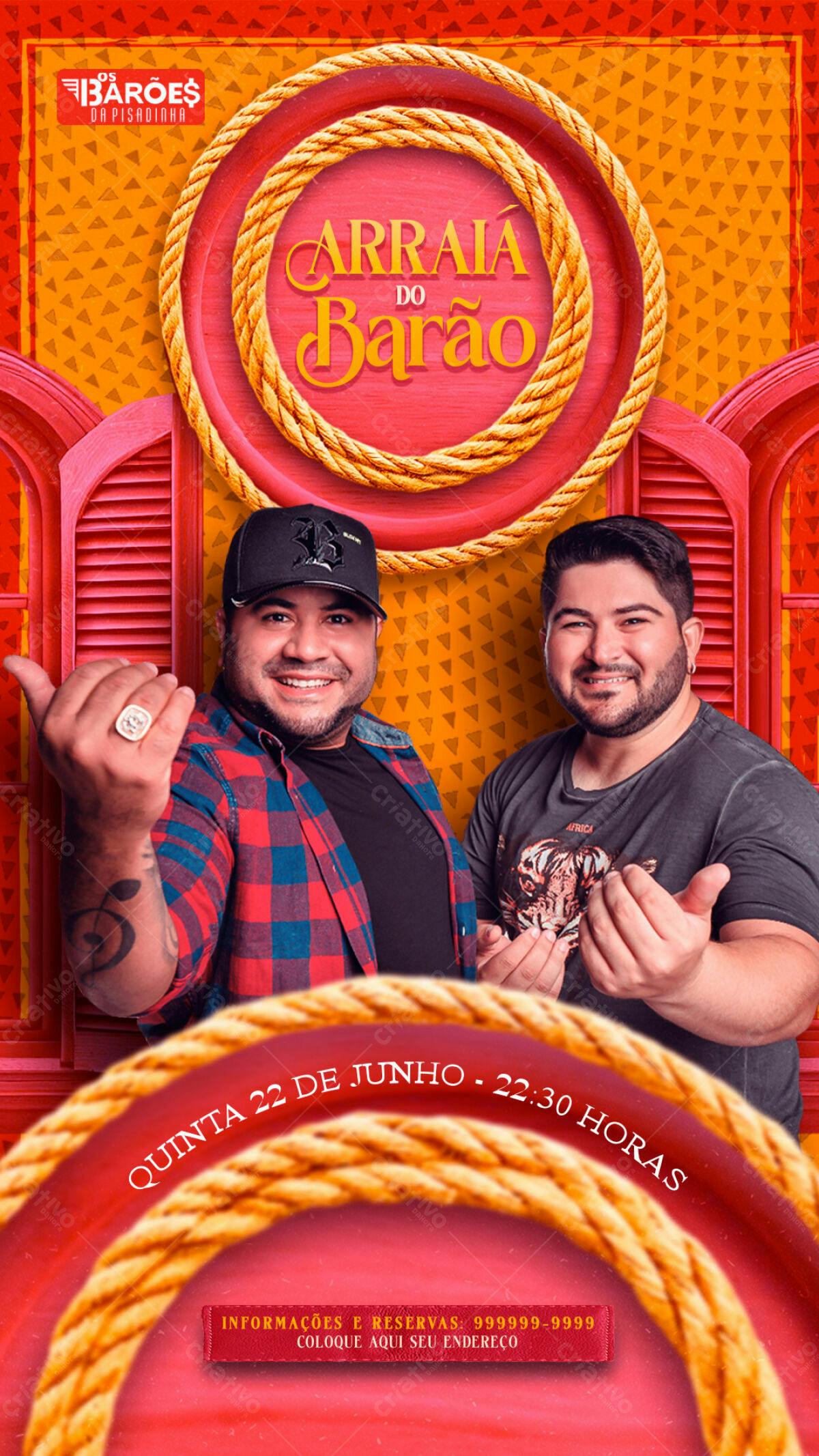 Flyer Festa Junina Os Barões da Pisadinha PSD Editável