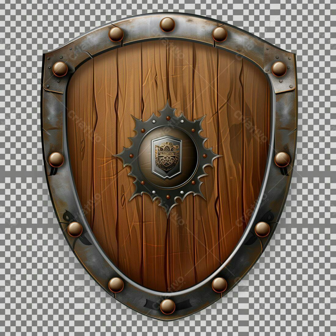 Escudo de madeira medieval com brasão