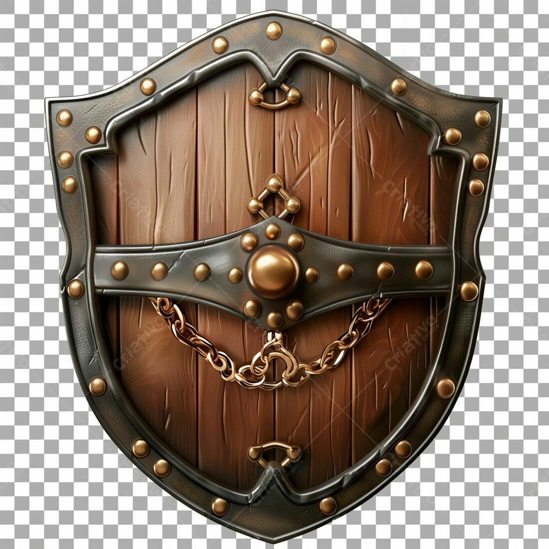 Escudo de Madeira Medieval com Acabamento Metálico