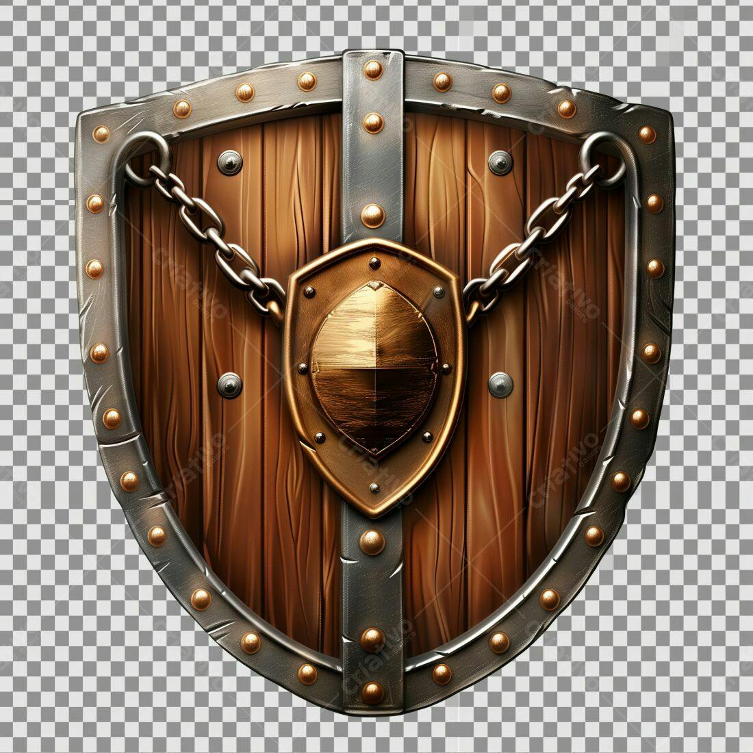 Escudo de madeira medieval com escudo menor