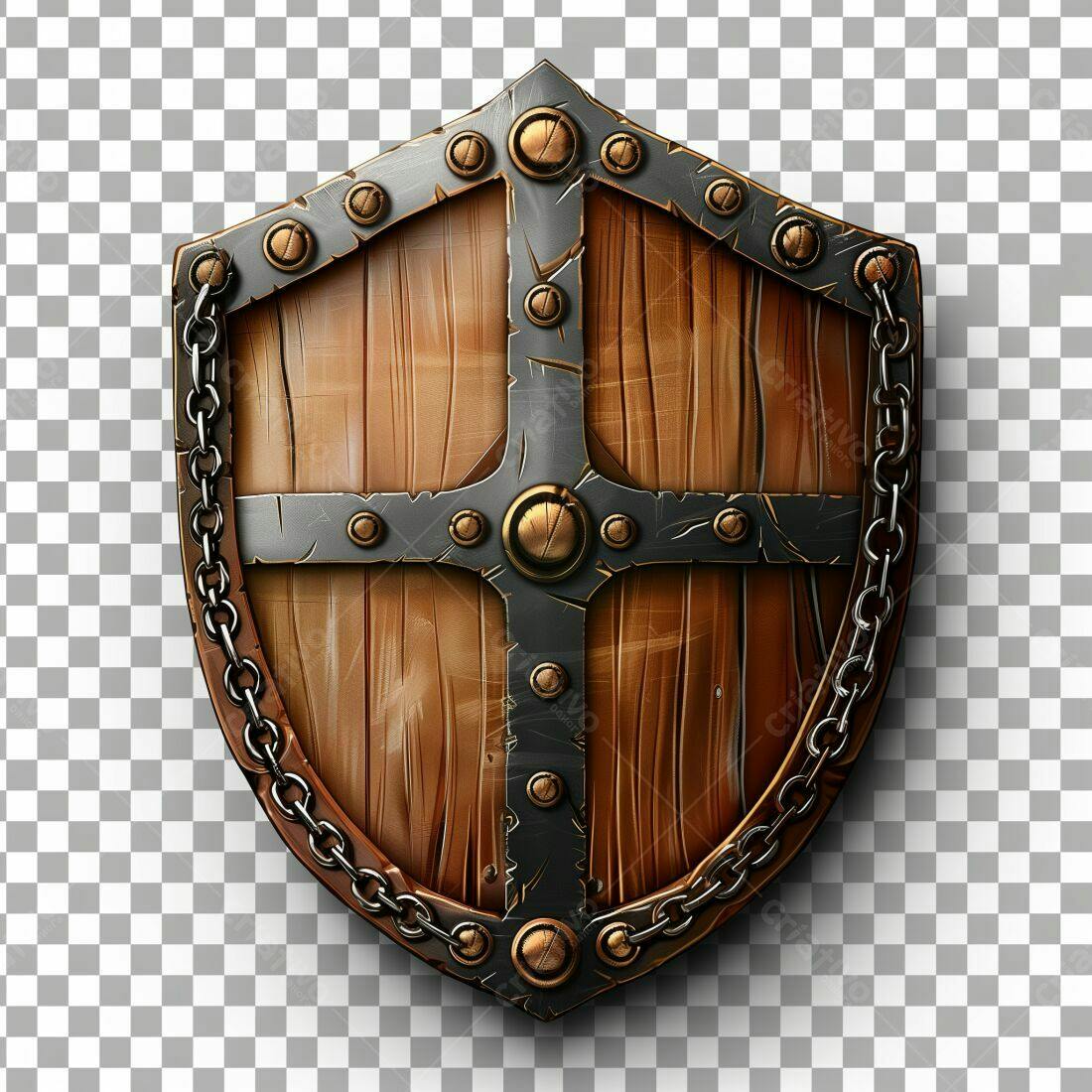 Escudo de Madeira Medieval com Corrente