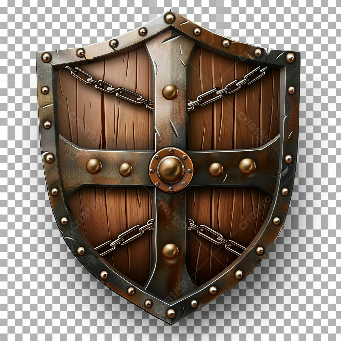 Escudo de madeira e metal medieval
