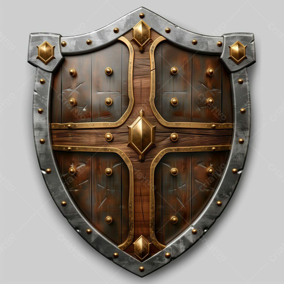 Escudo medieval de madeira e metal