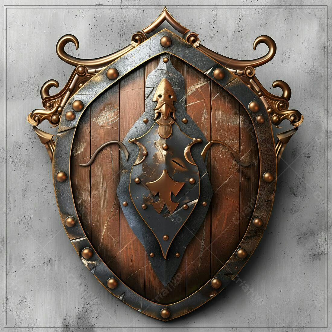 Escudo medieval de madeira e metal