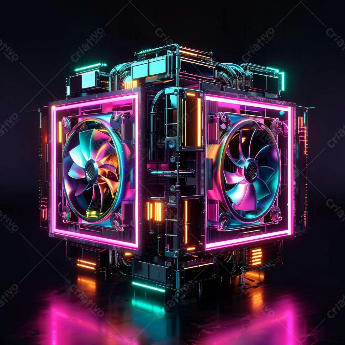Cubo de Computador Neon com Ventiladores