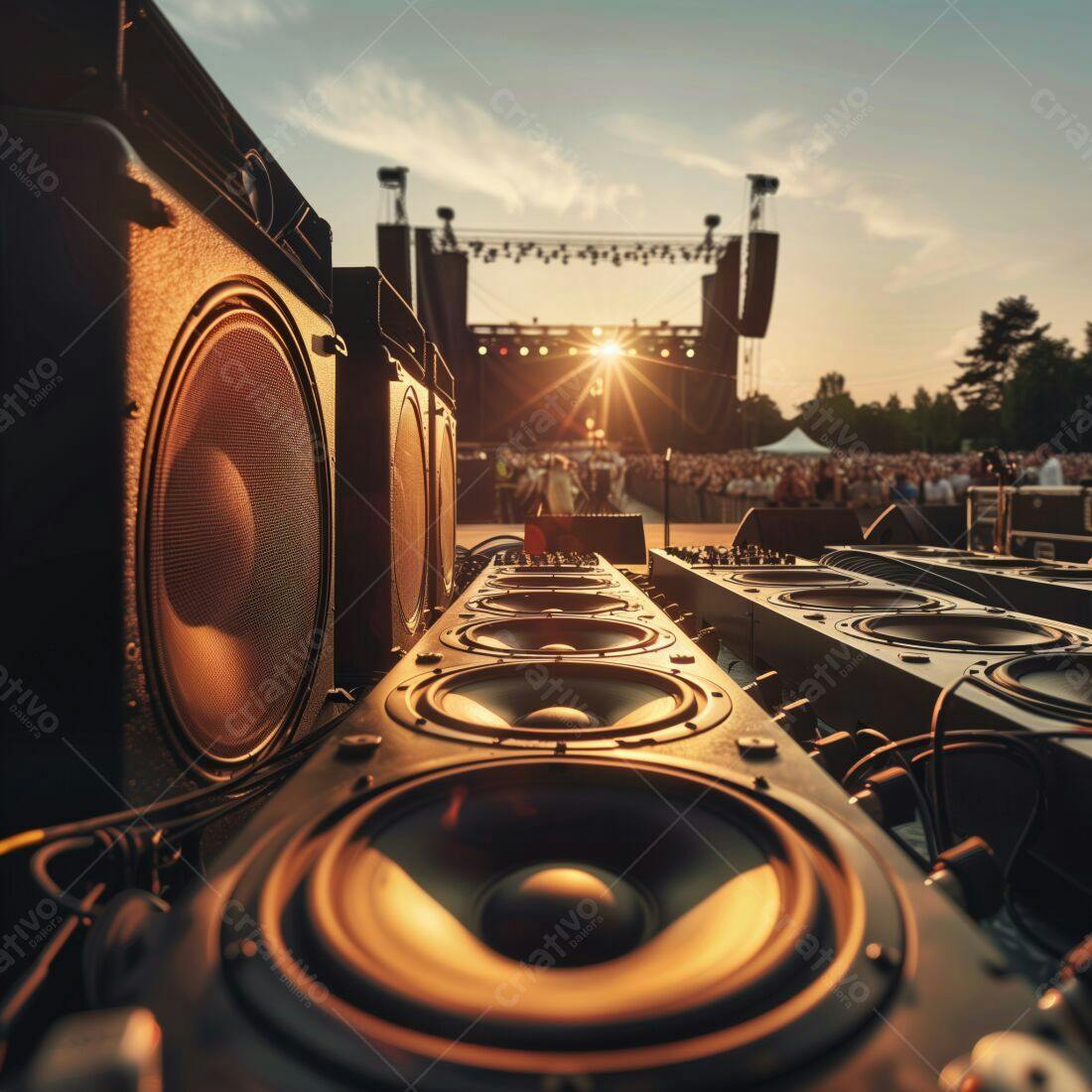 Caixas de Som em Show ao Pôr do Sol