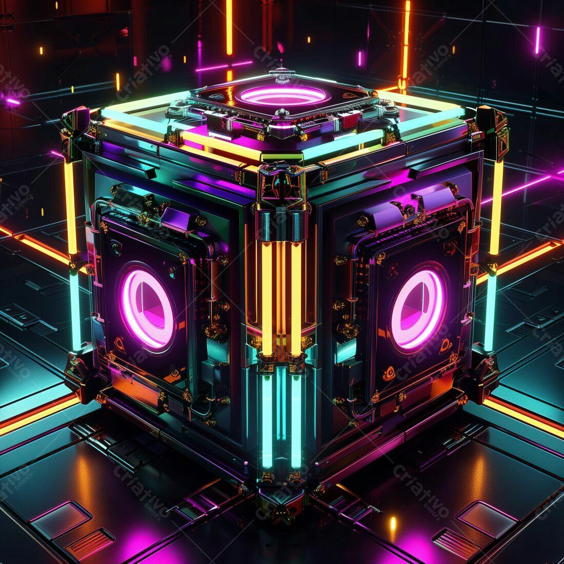 Cubo Neon Rosa Verde e Laranja