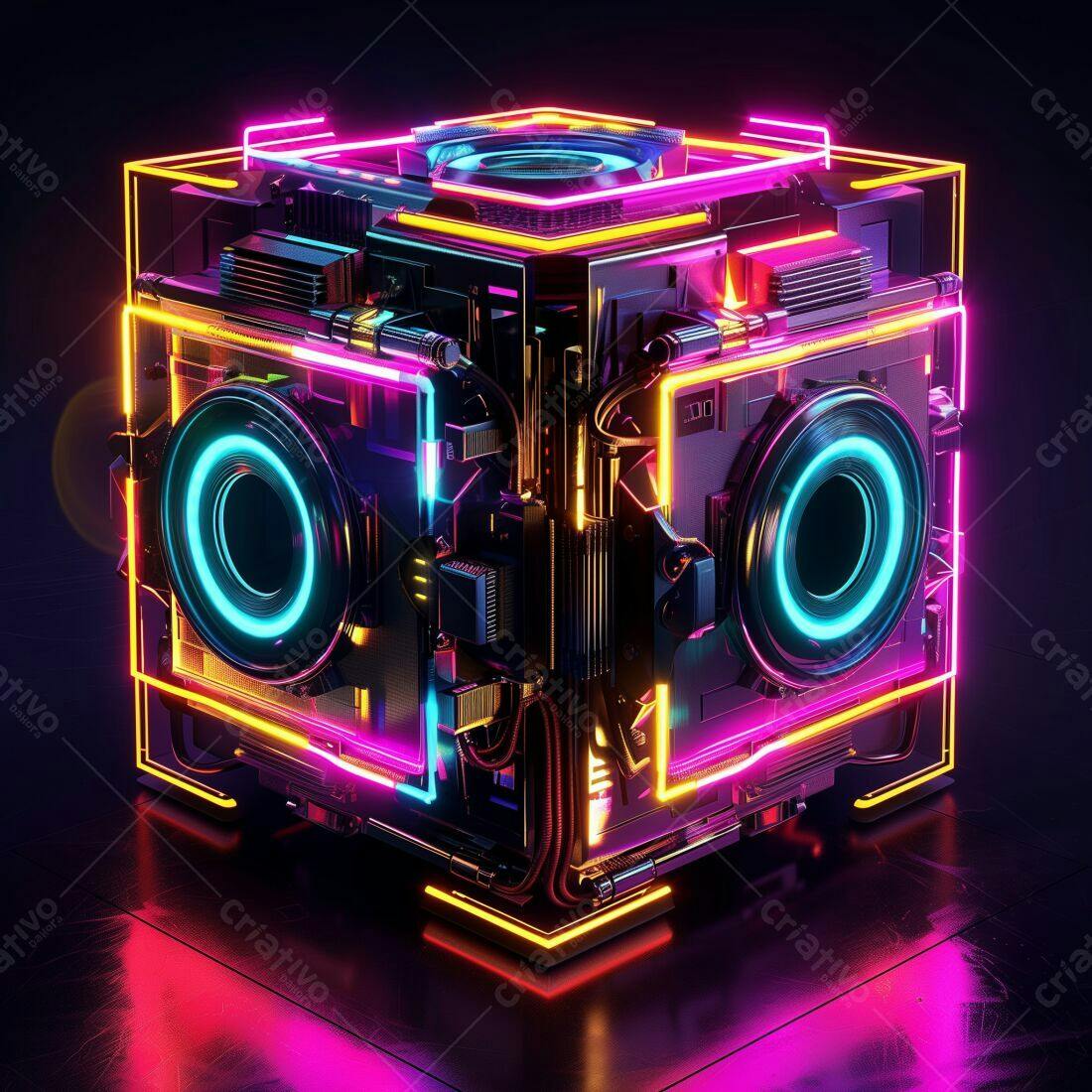 Cubo Neon Rosa e Azul tecnologia futurista