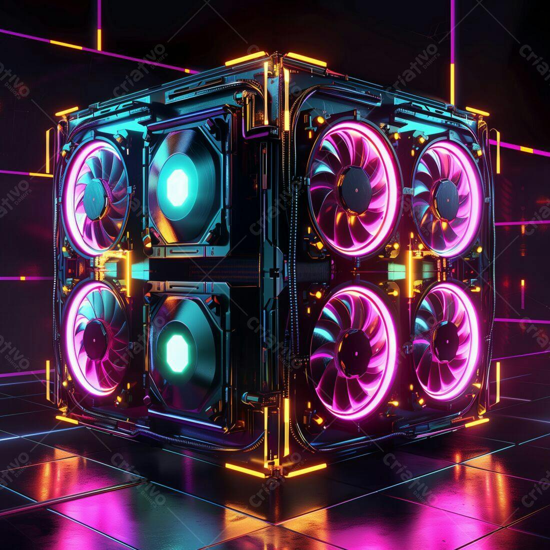 Cubo futurista com coolers RGB