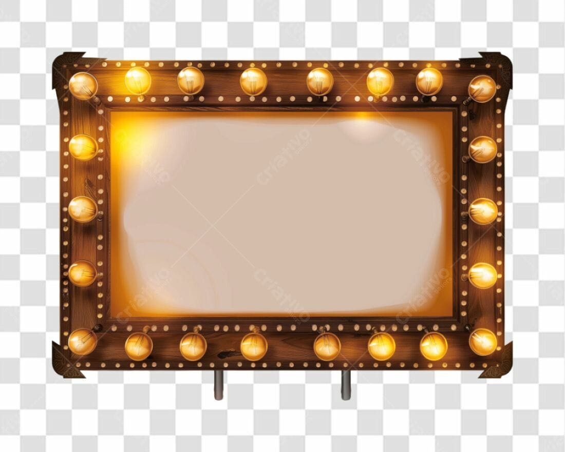 Moldura de madeira com lâmpadas PNG com fundo transparente