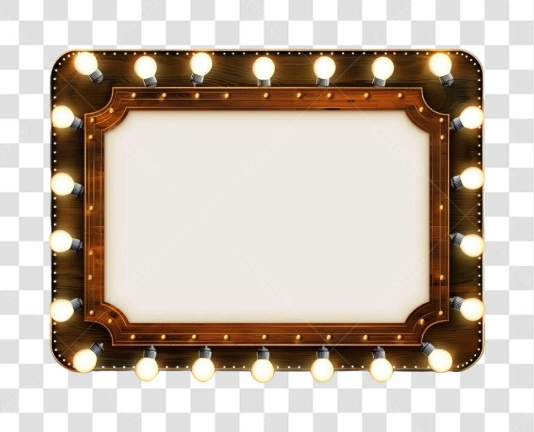 Moldura de madeira com lâmpadas PNG com fundo transparente
