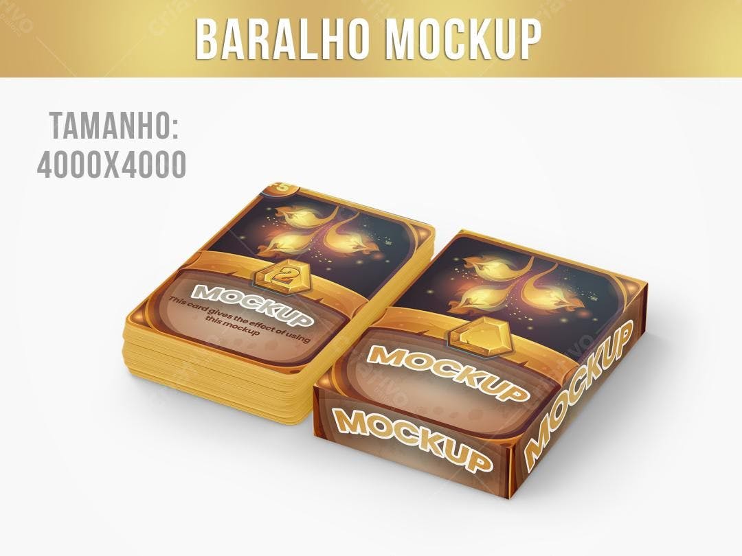 Mockup de Baralho com Design de Fantasia em Dourado e Marrom