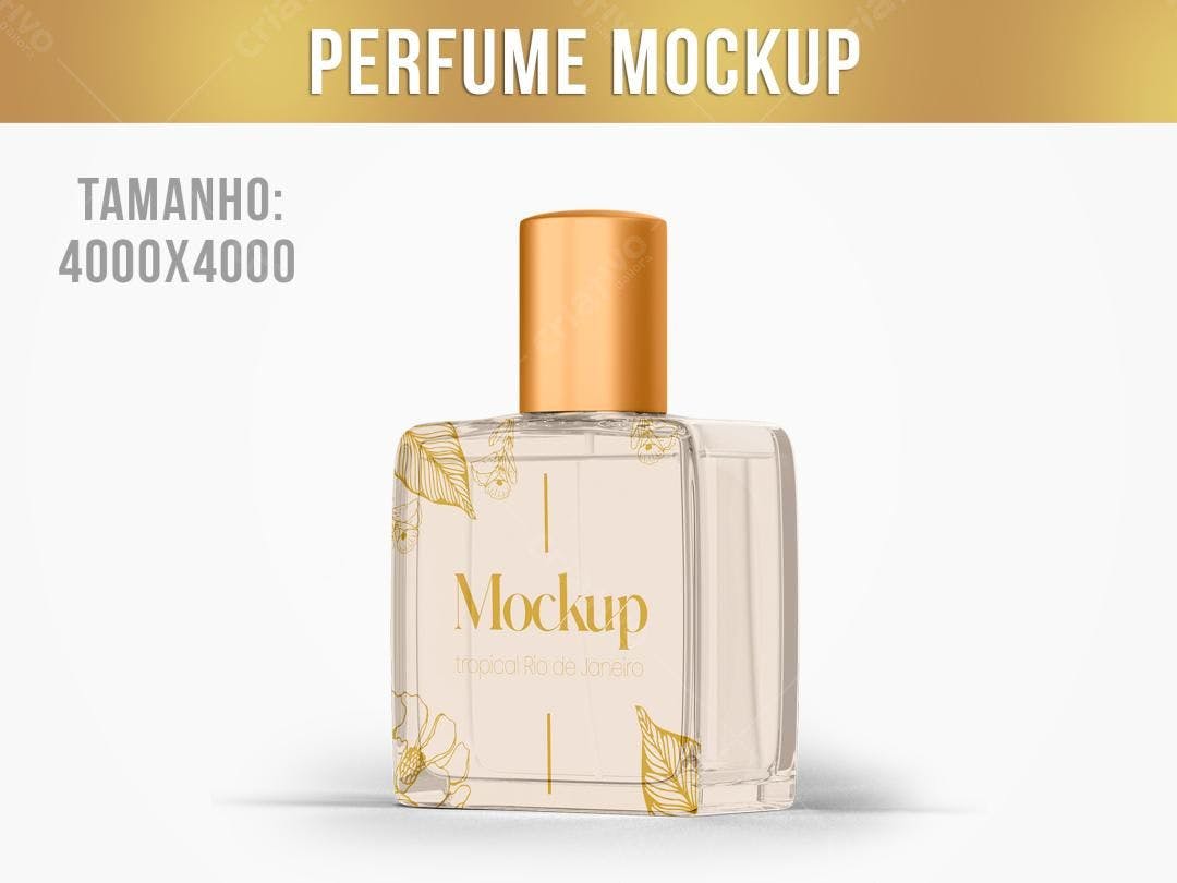 Mockup de Perfume com Design Tropical em Dourado e Bege
