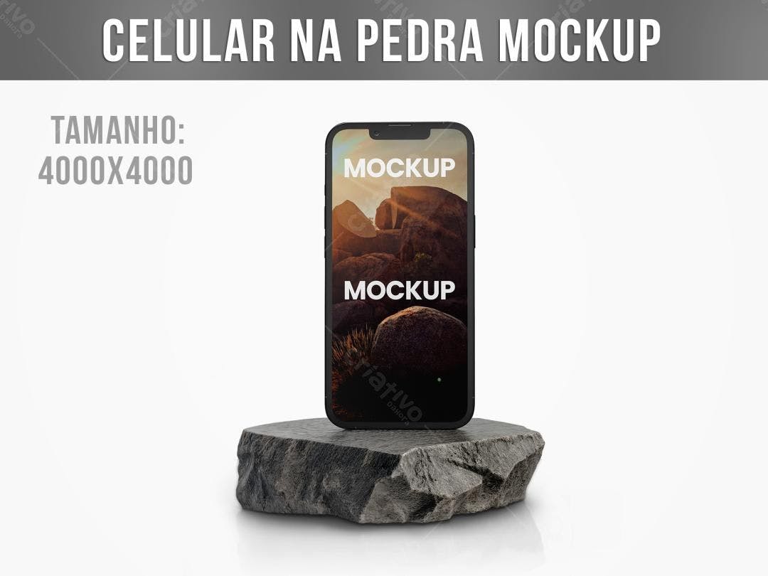 Mockup de Celular em Pedra: Visual Realista