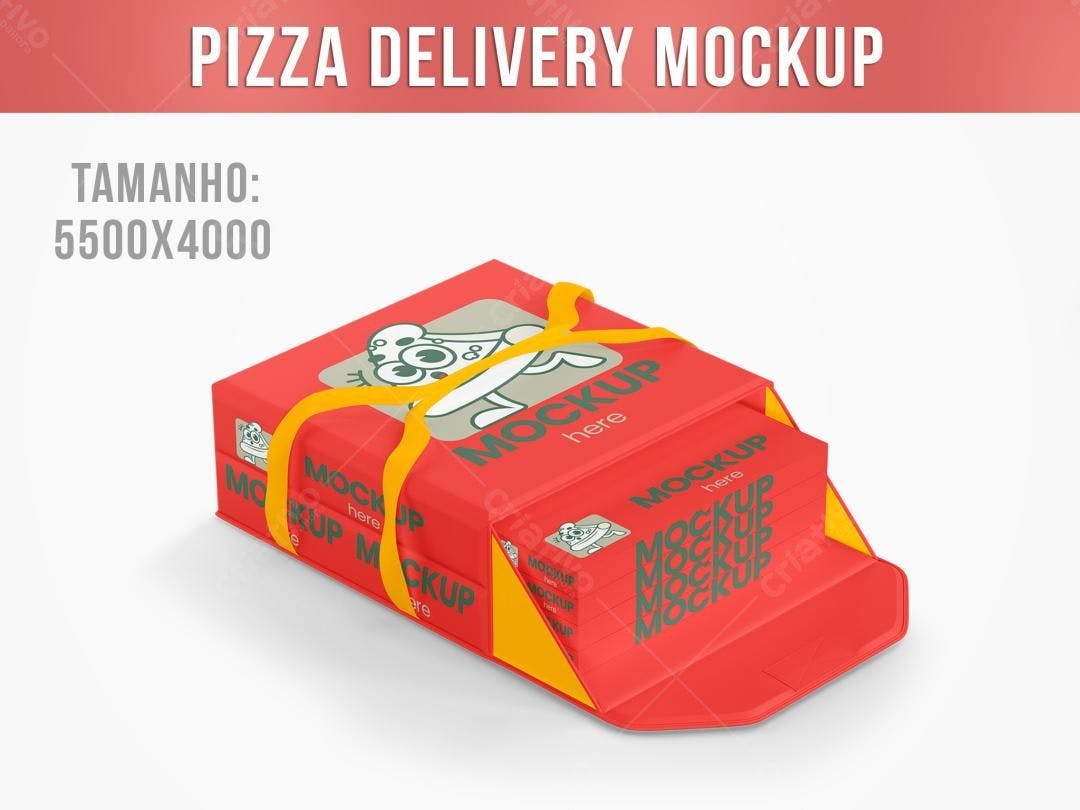 Mockup Realista de Embalagem para Pizza em Vermelho