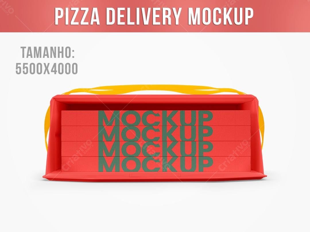 Mockup de Embalagem para Pizza: Design Vermelho e Amarelo