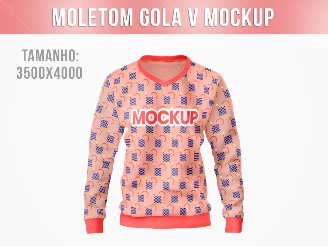 Mockup de Moletom Gola V com Estampa Geométrica
