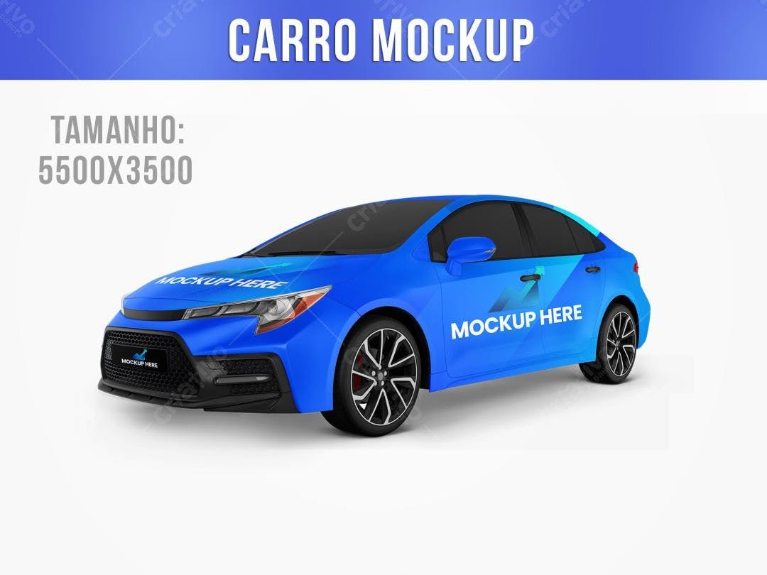 Mockup Carro Azul Moderno: Modelo Realista para Design de Envelopamento