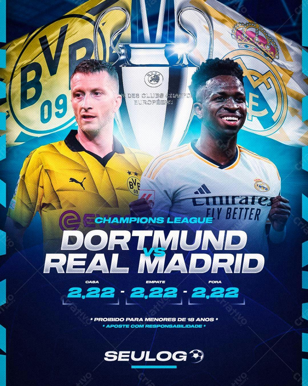 Flyer Champions League Dortmund x Real Madrid PSD Editável