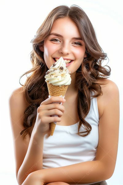 Uma Linda Mulher, Tomando Um Sorvete De Casquinha