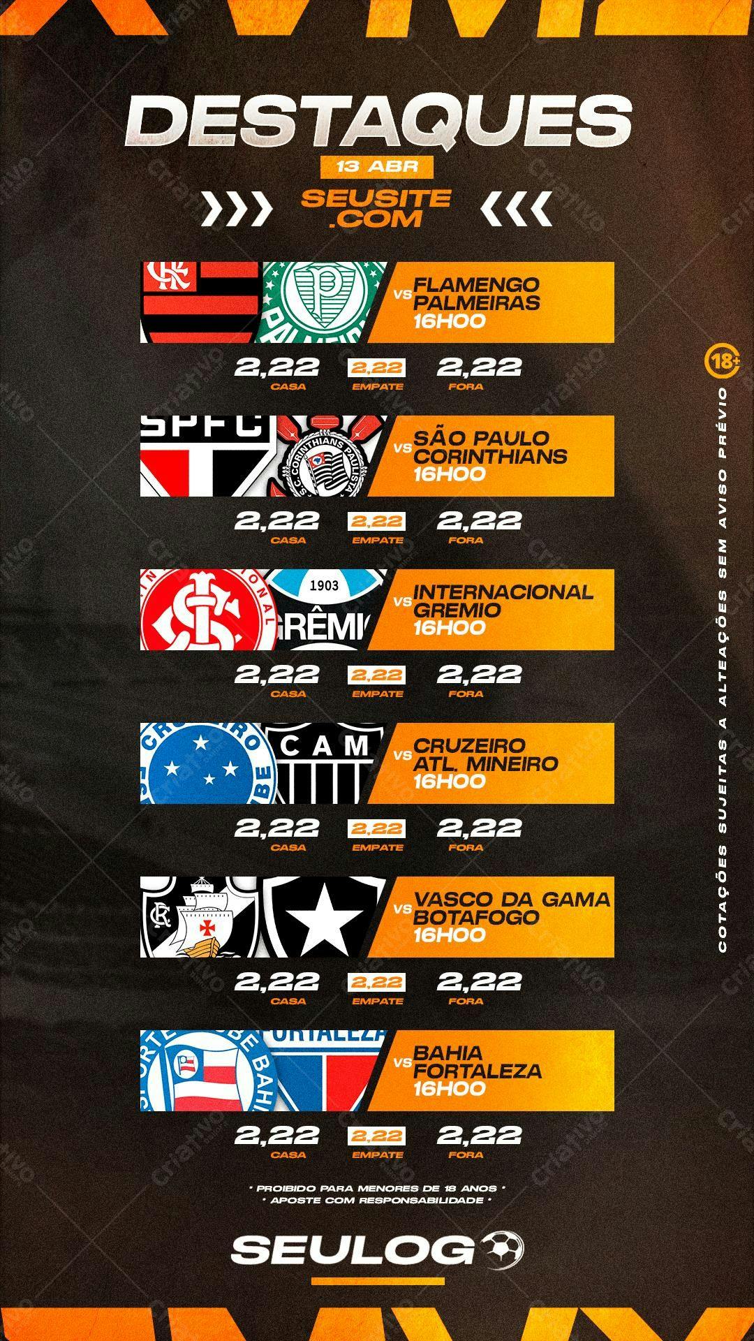 Flyer de Apostas Esportivas 13 Abr PSD Editável