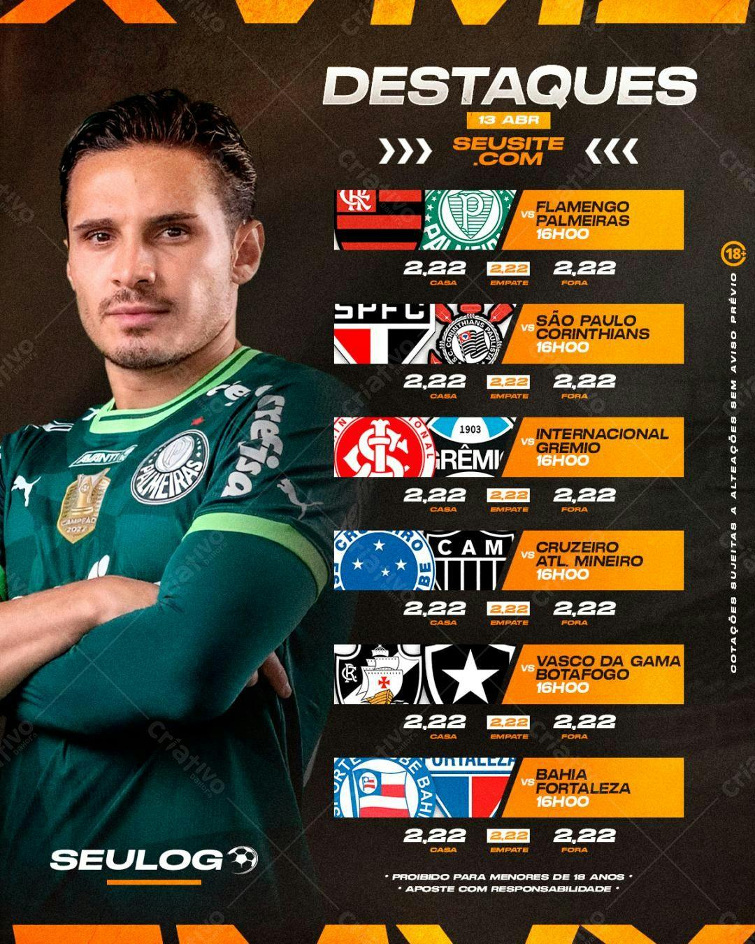 Flyer de Destaques do Futebol Brasileiro PSD Editável