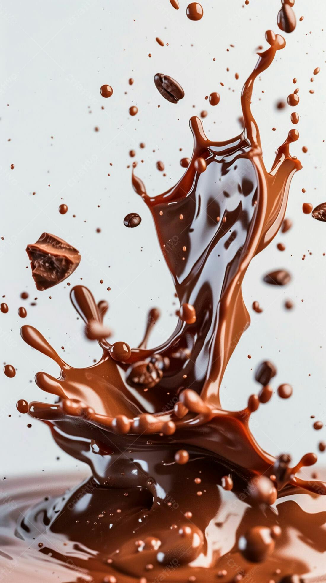 Chocolate líquido com grãos de café em salpicadura