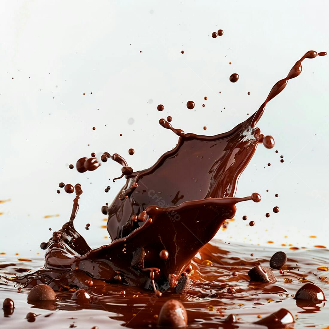 Chocolate derretendo em gotas e respingos