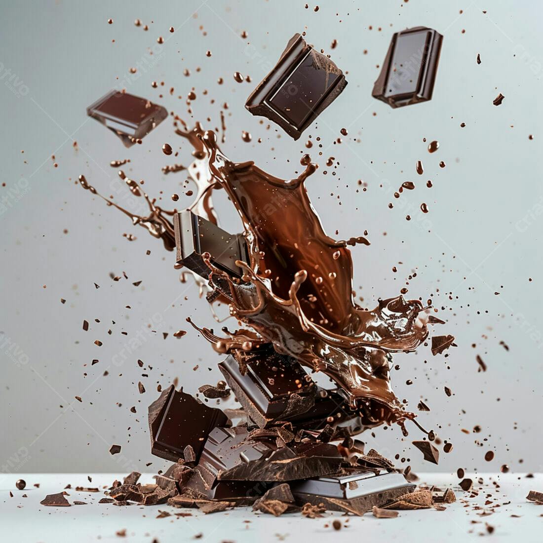 Chocolate derretendo em gotas e pedaços