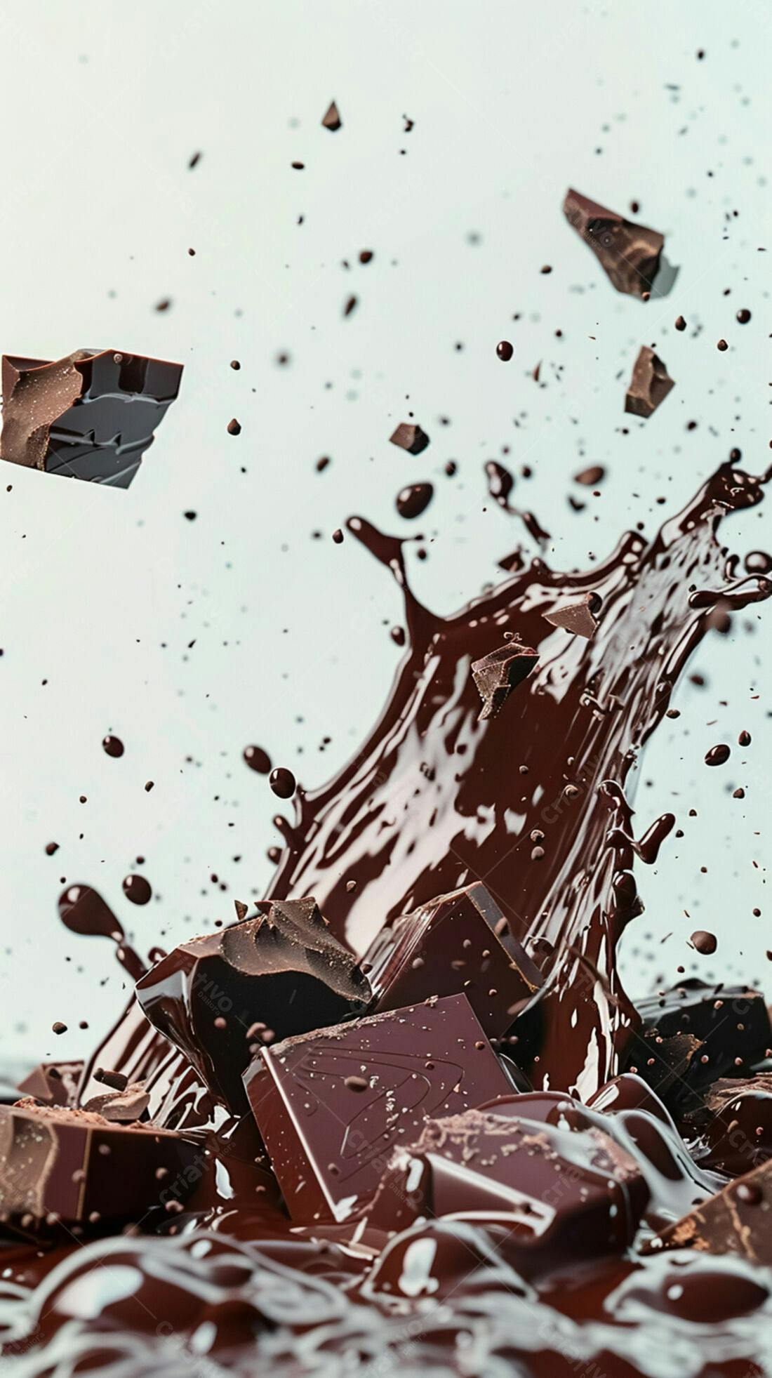 Gotas de chocolate derretido em pedaços