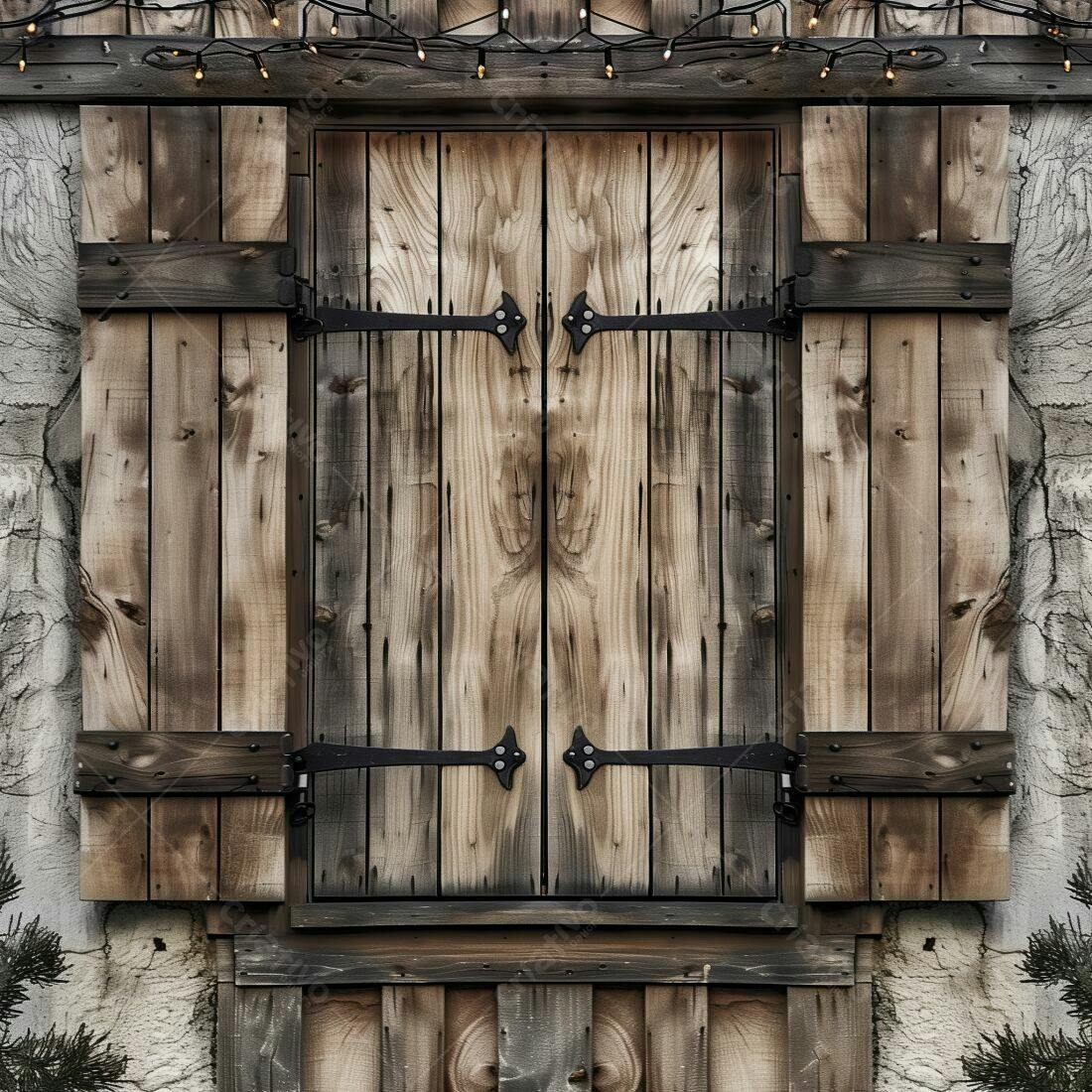 Porta de madeira rústica com ferragens escuras